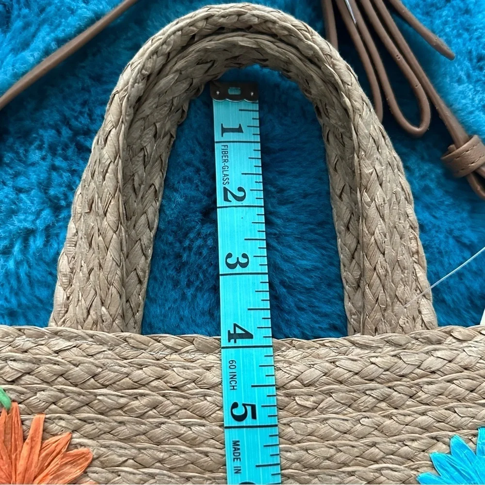 Vibrant Floral Embroidered Straw Tote